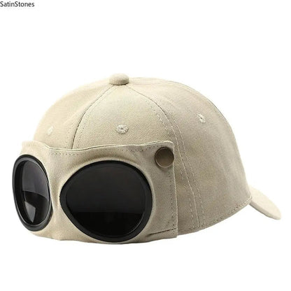🧢 Pilot-Inspired Baseball Cap with Built-In Sunglasses – Novelty Goggle Sun Hat for Fishing, Boating & Outdoor Fun 🕶️✨
