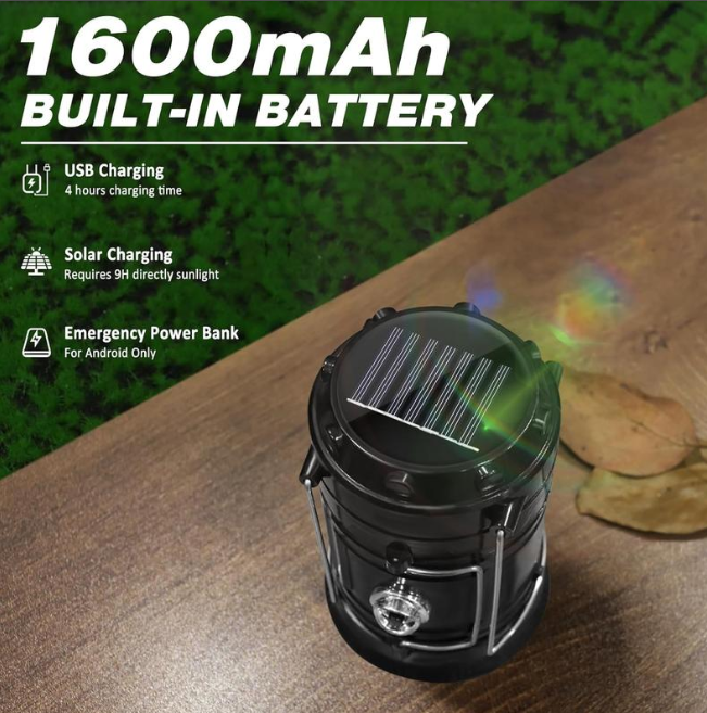 3-in-1 Solar Collapsible Camping Light - LED Horse Lantern Flashlight with USB Phone Charger, Ultra-Bright Portable Tent Lamp for Camping & Emergency