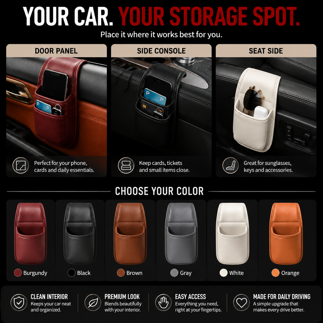 TRENDING NOW | Car Phone Storage Pocket – Slim Adhesive Organizer for Phones, Keys, Cards, Tickets & Sunglasses