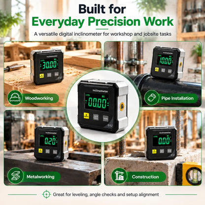📐 Digital Angle Finder with Laser – 4-Side Magnetic Base, 4×90° Measurement & Large LED Display