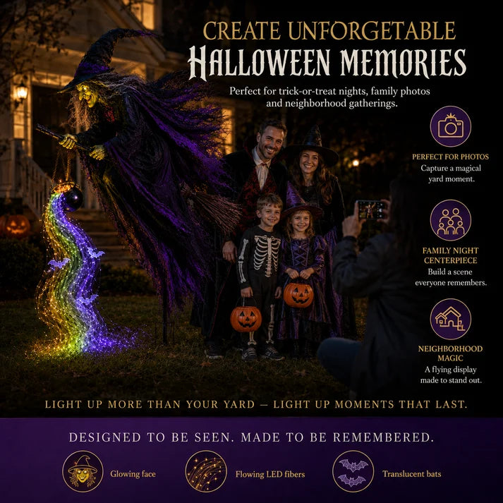 🎃Halloween Flying Witch Magic Flow Solar Light – Cascading Light Waterfall Yard Decor