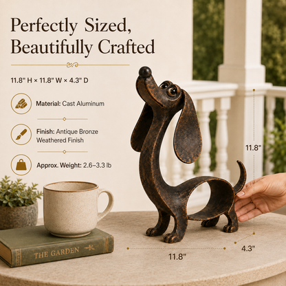 🐶 Antique Bronze Dachshund Sculpture | Vintage Home Garden Ornament