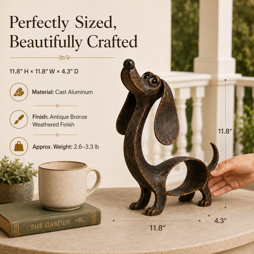🐶 Antique Bronze Dachshund Sculpture | Vintage Home Garden Ornament