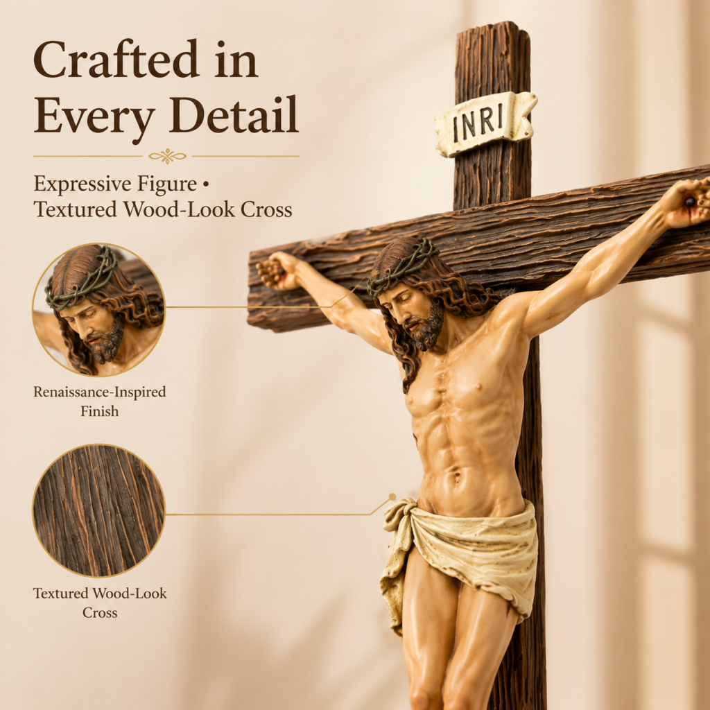 Renaissance Catholic Wall Crucifix 🏡 Resin Jesus Christ Wall Cross