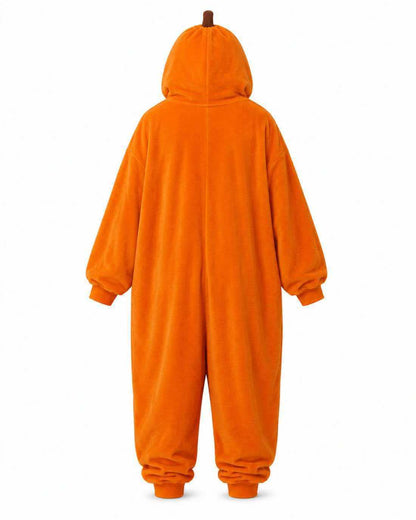 🎃 Unisex Pumpkin Halloween Onesie – Soft Plush Jumpsuit Pajamas with Hood & Pockets