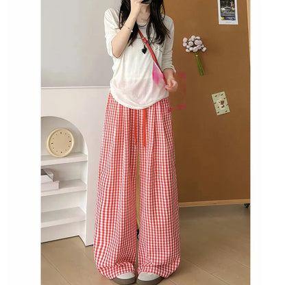 Women's Wide Leg Plaid Pants With Pockets