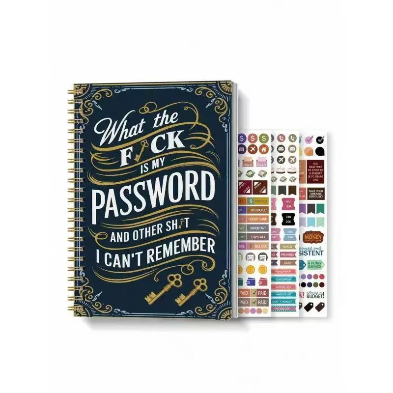 📅Funny Password Notebook - Spiral Bound with Lock Icons & Funny Security Phrases✍️