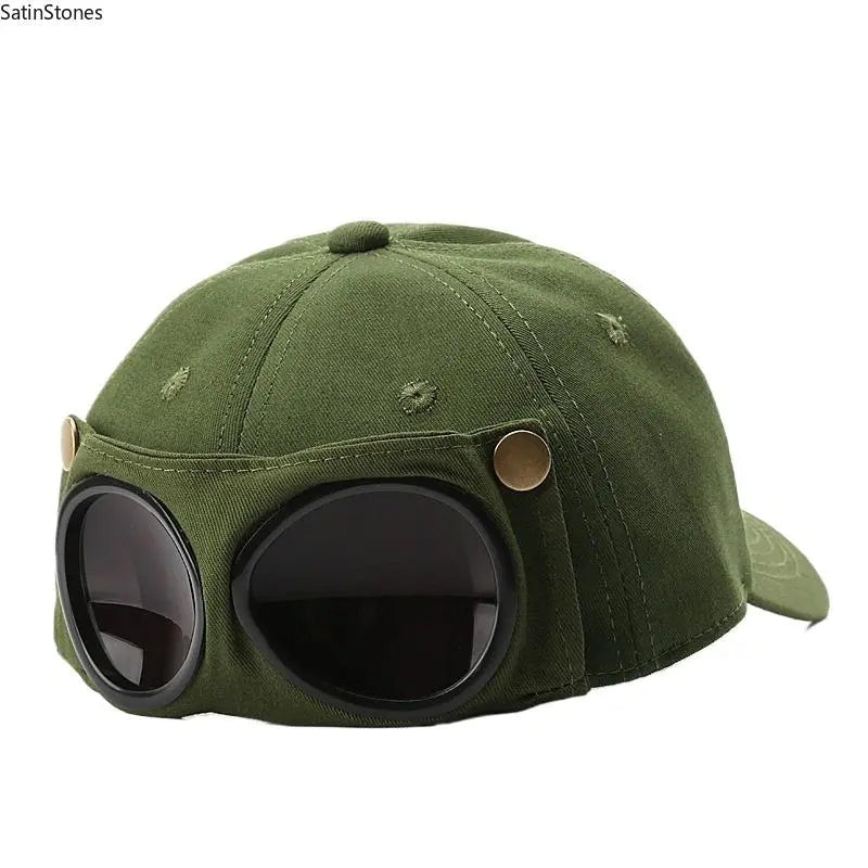 🧢 Pilot-Inspired Baseball Cap with Built-In Sunglasses – Novelty Goggle Sun Hat for Fishing, Boating & Outdoor Fun 🕶️✨