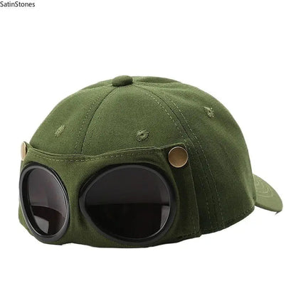 🧢 Pilot-Inspired Baseball Cap with Built-In Sunglasses – Novelty Goggle Sun Hat for Fishing, Boating & Outdoor Fun 🕶️✨