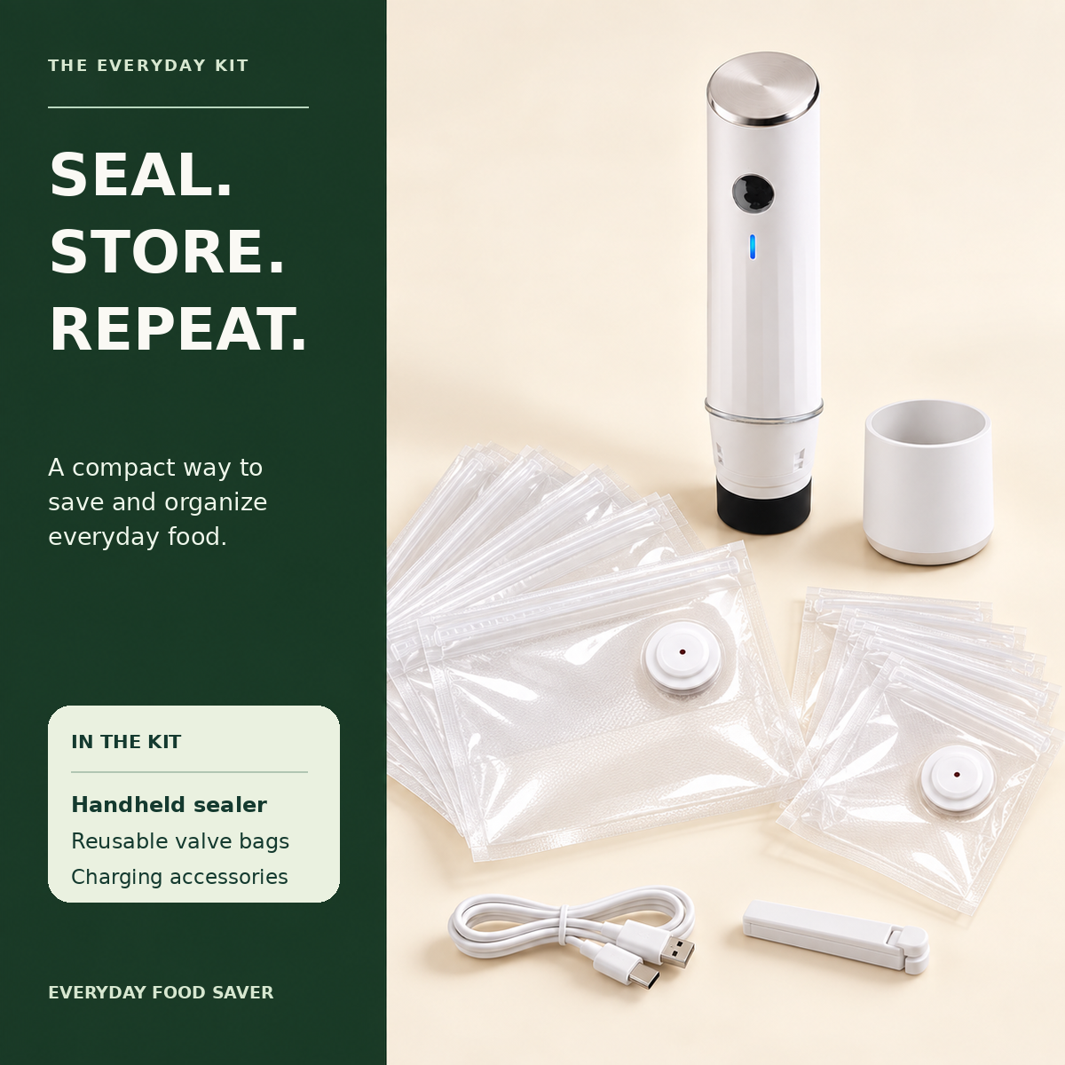🥩 Cordless Handheld Vacuum Sealer Kit with Reusable Bags | Meal Prep & Freezer Storage