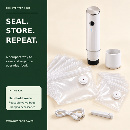 🥩 Cordless Handheld Vacuum Sealer Kit with Reusable Bags | Meal Prep & Freezer Storage