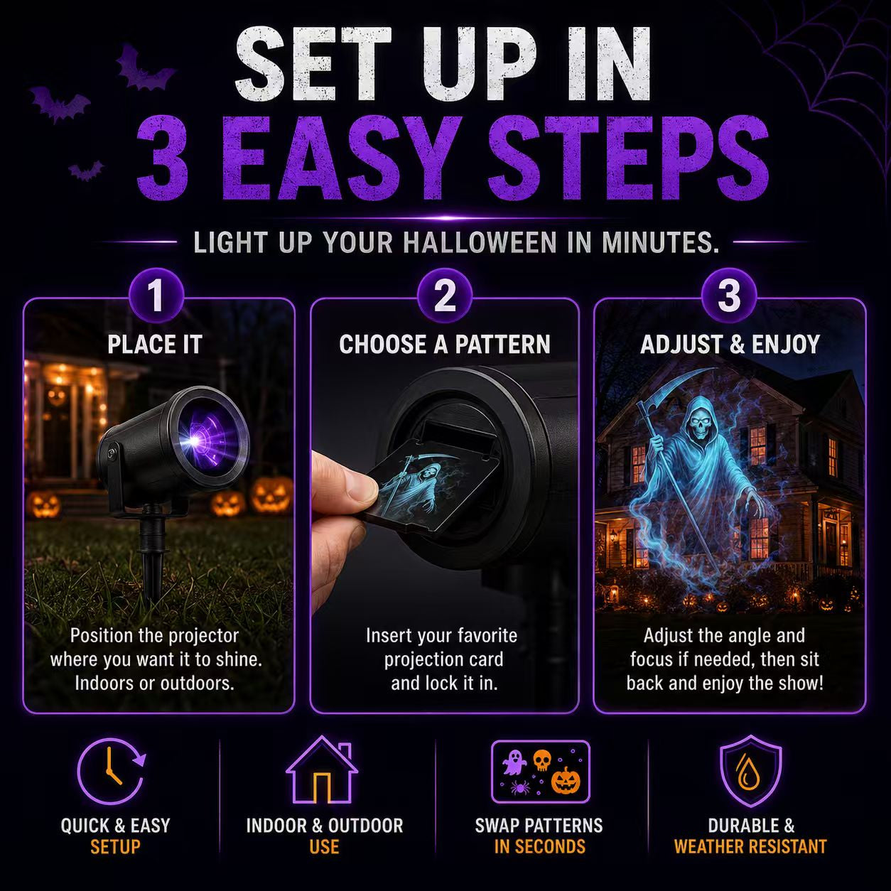🎃 50% OFF TODAY! 32FT HD Halloween Projector Light – 10 Spooky Patterns to WOW Your Party 👻✨
