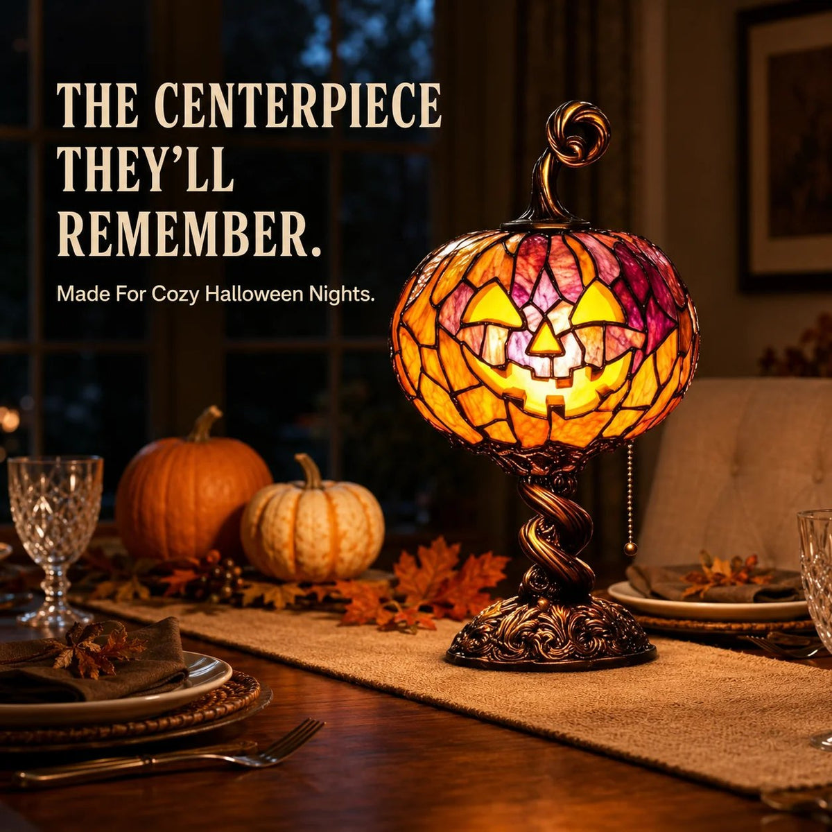🔥HOT SALE🎃 🎉Halloween Stained Glass Style Pumpkin Table Lamp