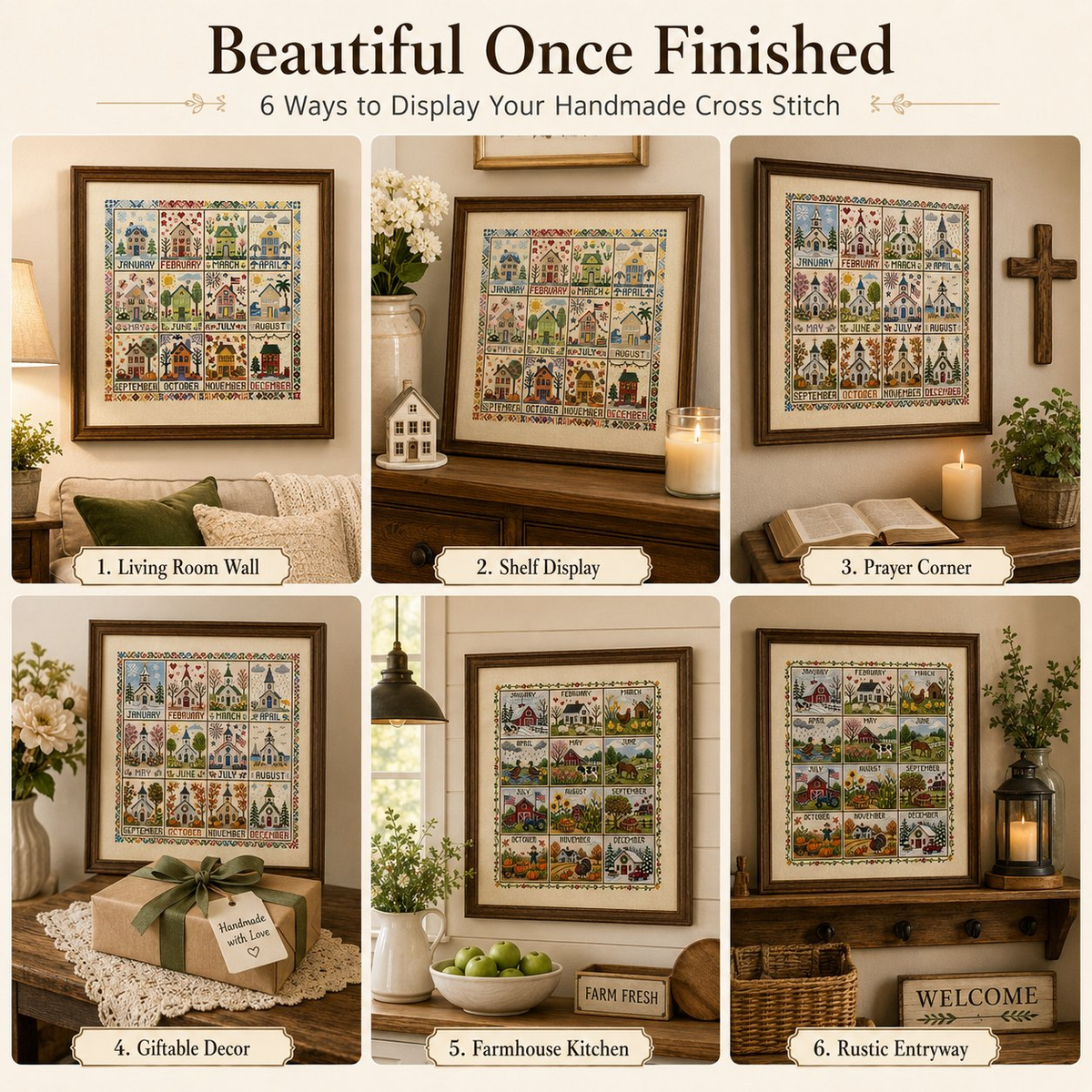 🧵 A Year in Stitches | 12-Month Seasonal Cross Stitch Kit 🌿
