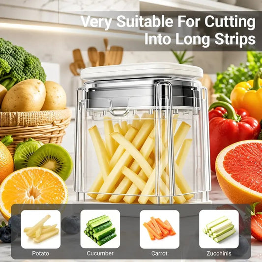 Fingersafe French Fry Cutter – Stainless Steel Potato Slicer with Detachable Interchangeable Blades
