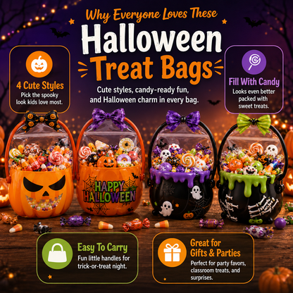 🎃 Halloween Trick-or-Treat Candy Bag – Cute Pumpkin & Witch Cauldron Treat Gift Tote