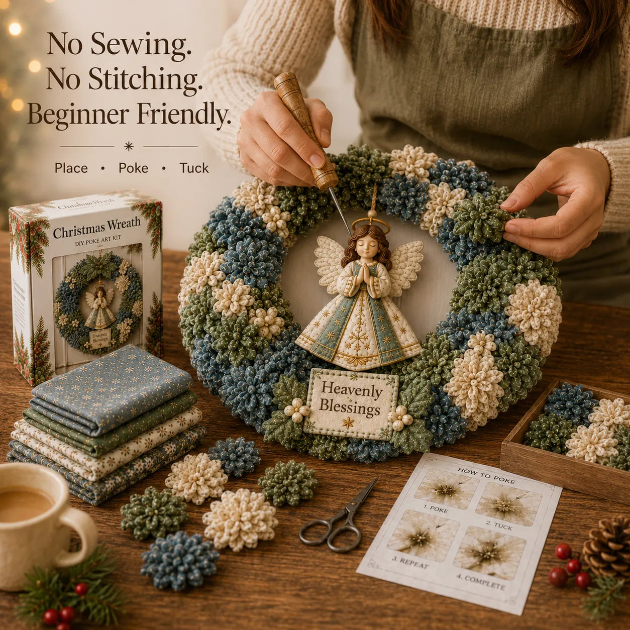 🎄 LAST DAY 50% OFF ✨ Make A Christmas Wreath You'll Be Proud To Display ❤️ 3D Fabric Poke DIY Kit With Tutorial & Guide Included
