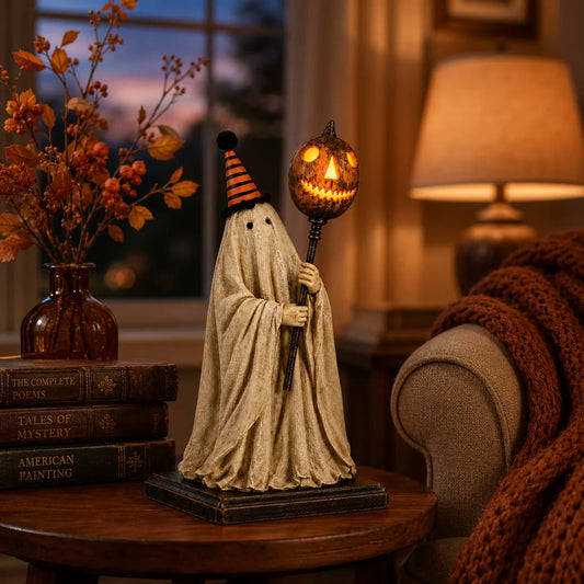 🏆Summerween Sale 48% OFF 👻🎃 Lighted Vintage Ghost Figurine with Glowing Pumpkin Staff