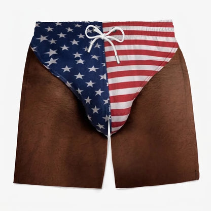 "Freedom & Chill" Funny Illusion Patriotic Men's Swim Trunks