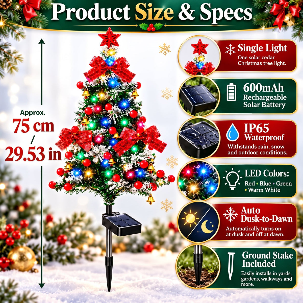 Last Day Promotion! 🔥 Solar Cedar Christmas Tree Lights| Festive Outdoor Holiday Decor ✅️BUY 4 GET 20% OFF