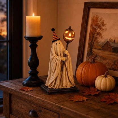 🏆Summerween Sale 48% OFF 👻🎃 Lighted Vintage Ghost Figurine with Glowing Pumpkin Staff