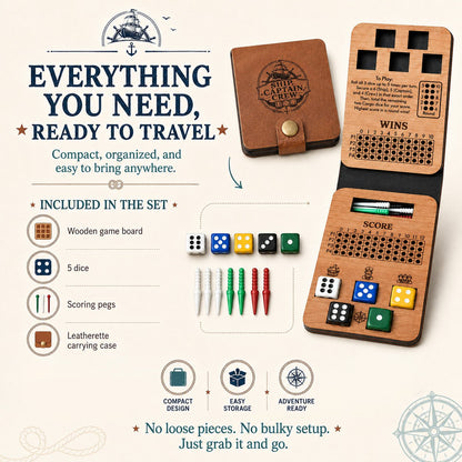 ⚓ Ship, Captain, Crew – A Classic Wooden Dice Game For Family & Travel Fun