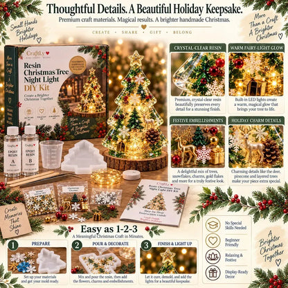 ⏳ Last Day 49% OFF – 🎄Beginner-Friendly Resin Christmas Tree Night Light DIY Kit | Mold, Resin, Fairy Lights & Festive Decorations Included ✨