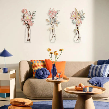 3 Pcs Metal Flowers Wall Art
