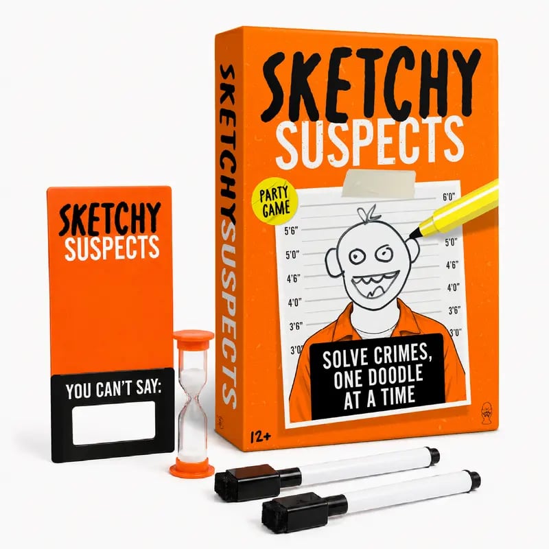 🚨 Sketchy SuspectsTM Police Sketch Party Game | Hilarious Drawing & Guessing Game for Ages 12+, 2+ Players, Family Nights & Parties ✏️😂