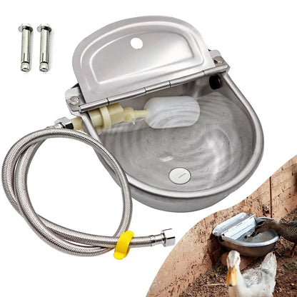 Automatic Dog Gravity Water Feeder Kit | 304 Stainless Steel Animal Water Bowl with Float Valve & Braided Hose