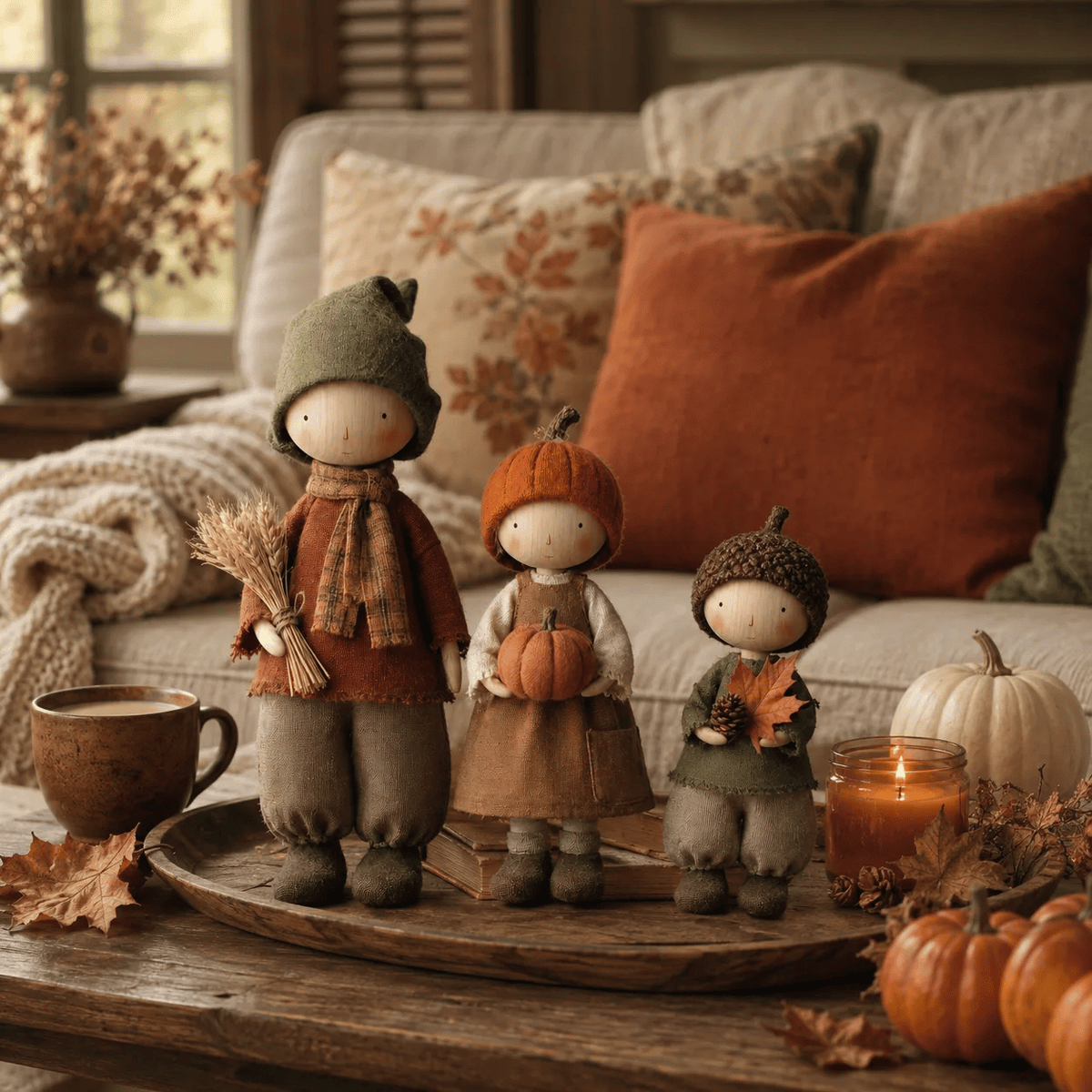 🍁3er-Set rustikale Herbst-Erntepuppen