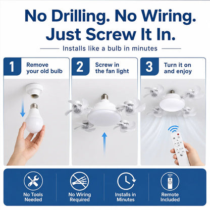 🌬️ SUMMER SALE 50% OFF 💡No-Wiring Ceiling Fan Light with Remote Control