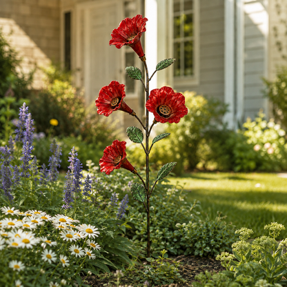 ✨ Vintage Red Flower Hummingbird Feeder Garden Stake