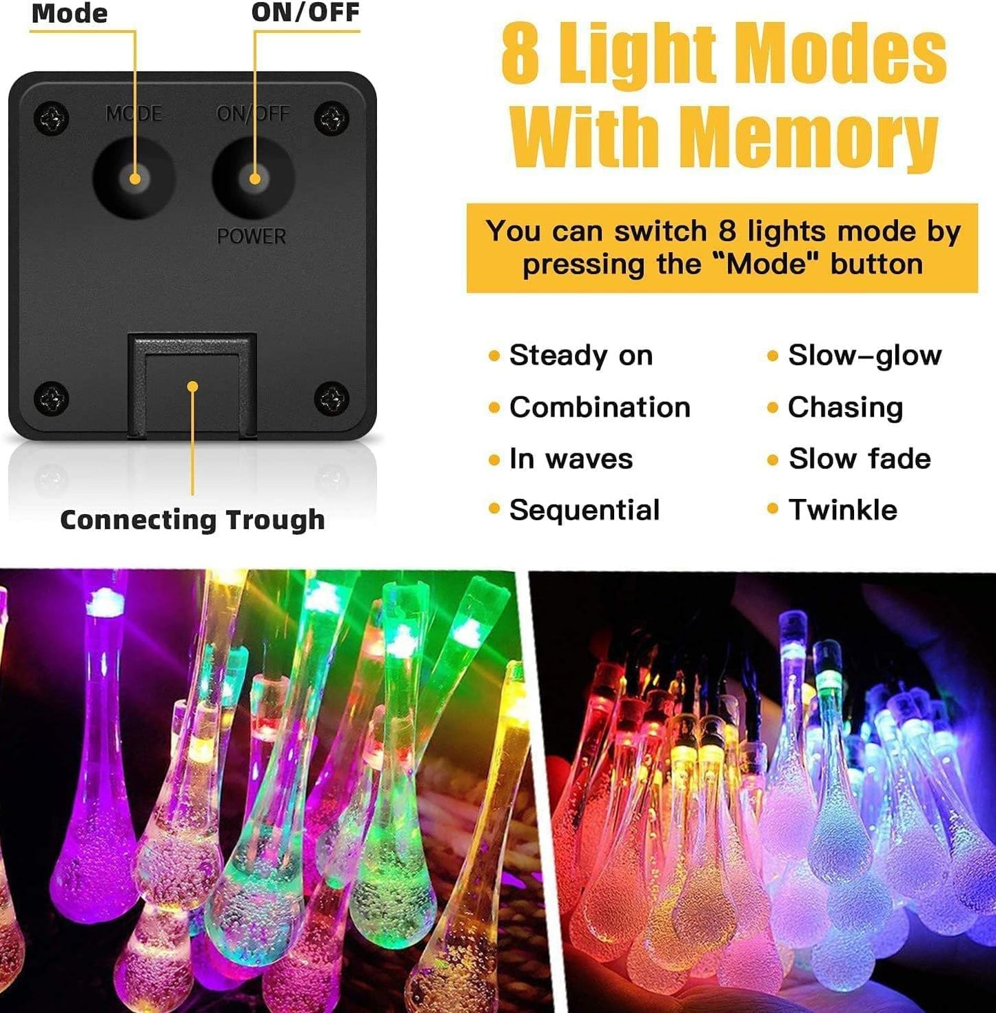 Multi-Color Solar Garden String Lights | Auto On/Off IP44 Waterproof for Patio & Party Decor