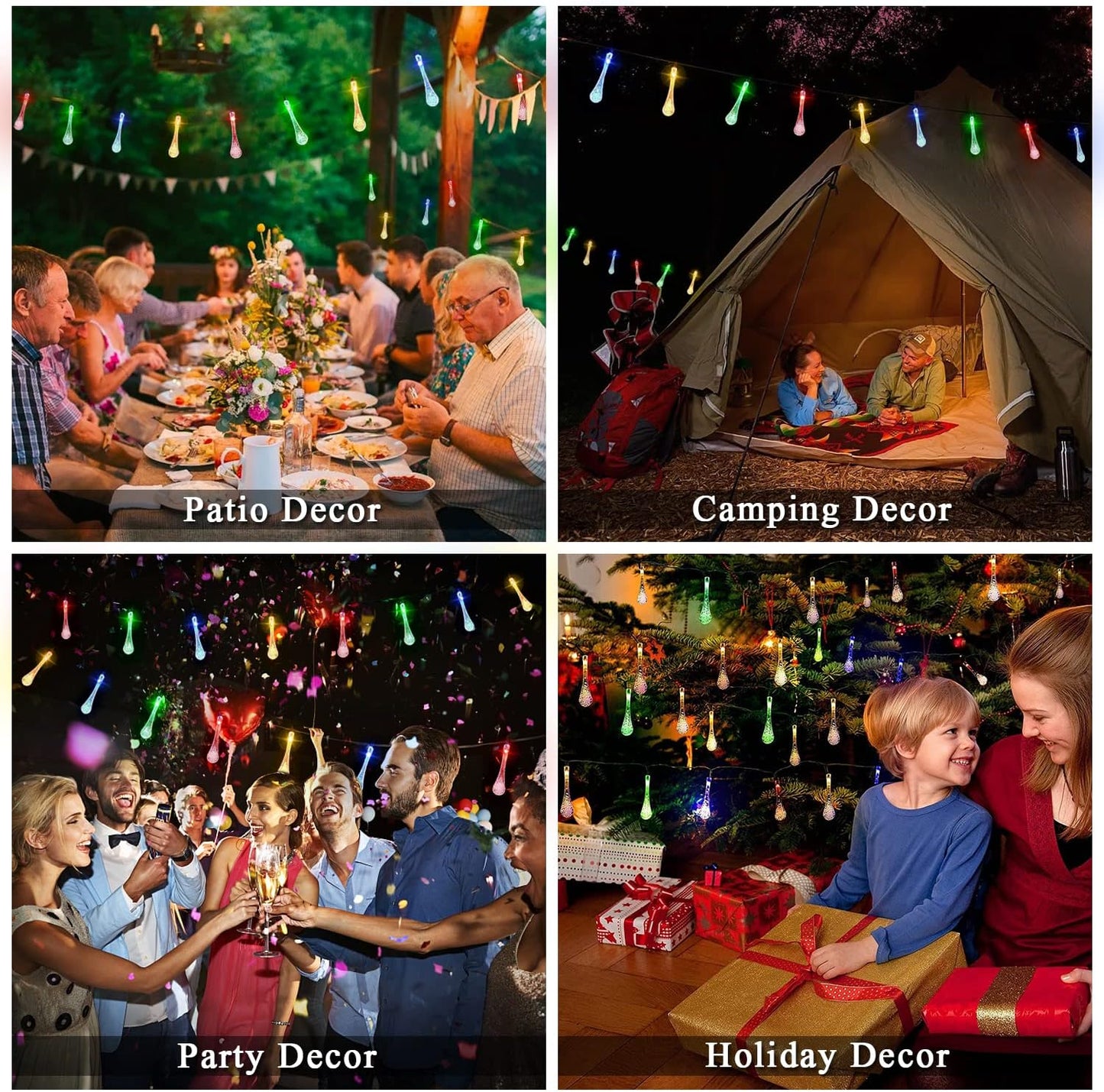 Multi-Color Solar Garden String Lights | Auto On/Off IP44 Waterproof for Patio & Party Decor