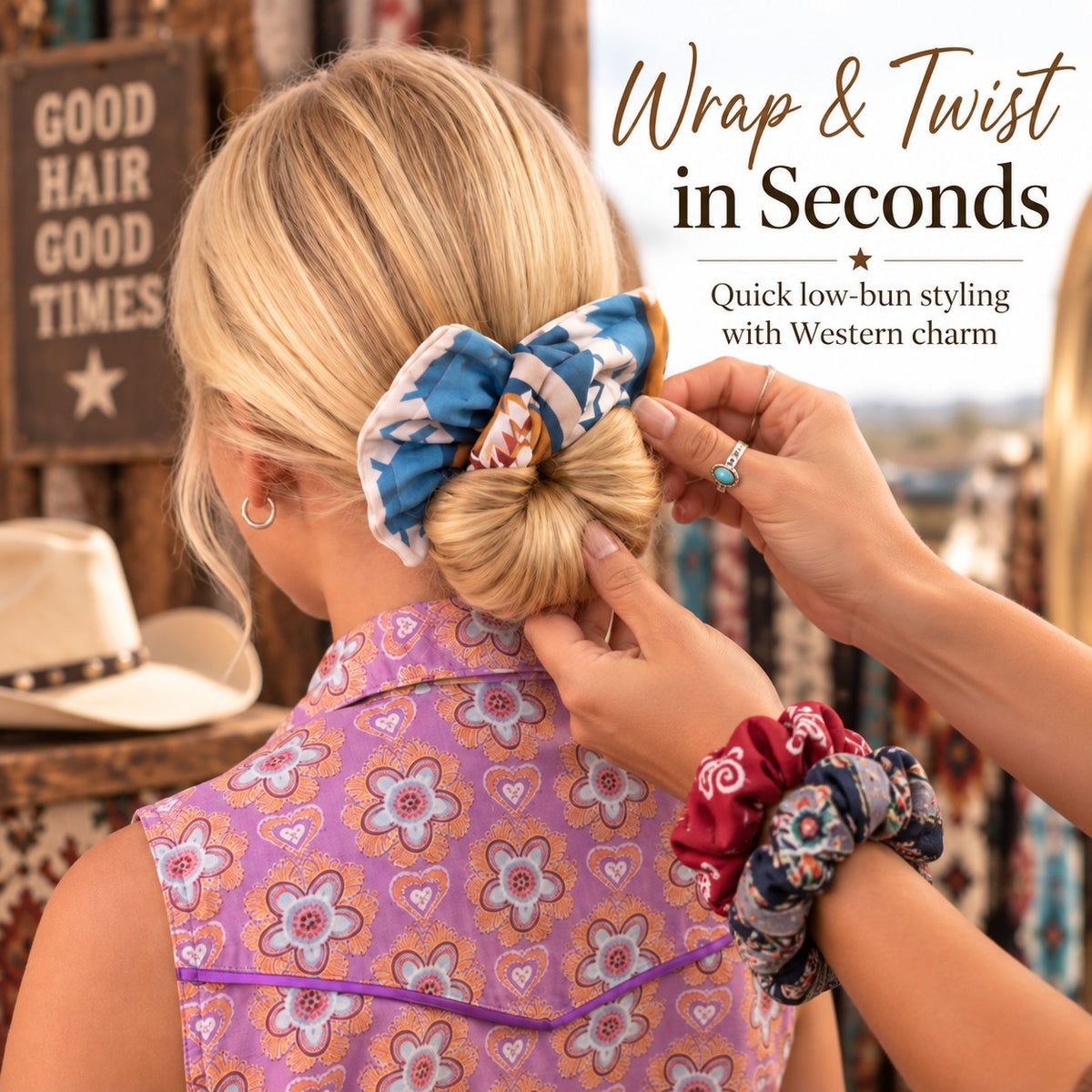 Western Print Low-Bun Hair Bow