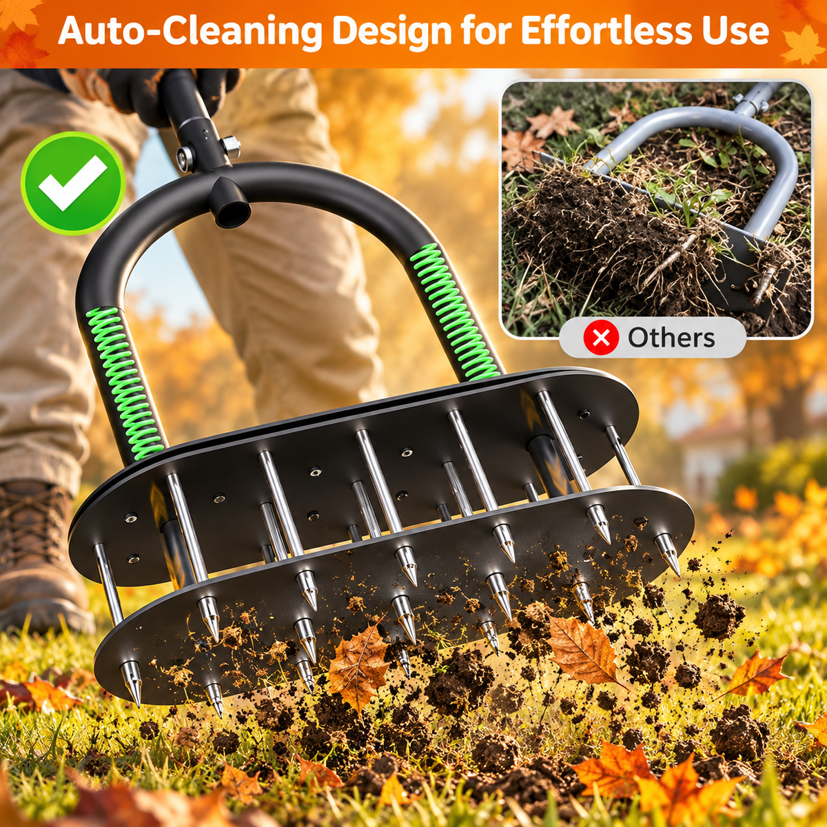 🌱 Manual Lawn Coring Aerator ✅ Carbon Steel Build & Spring Ejection | Healthier Grass Made Easy 🍃