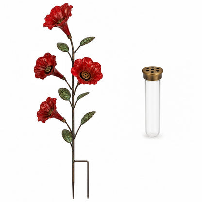 ✨ Vintage Red Flower Hummingbird Feeder Garden Stake