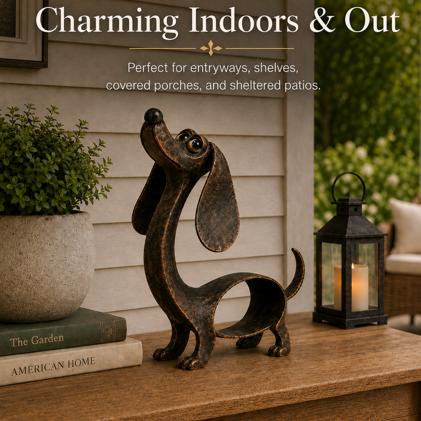 🐶 Antique Bronze Dachshund Sculpture | Vintage Home Garden Ornament