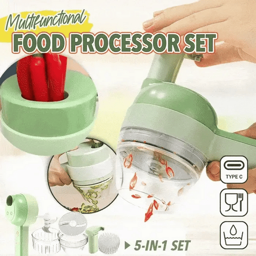 4-in-1 Handheld Electric Vegetable Cutter & Slicer | Cordless Food Processor with Cleaning Brush