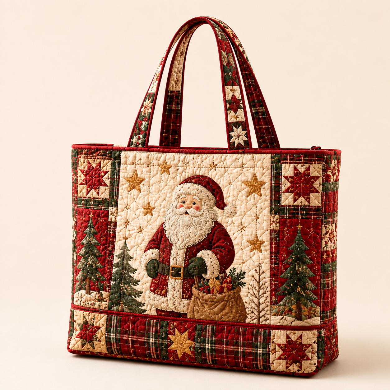 🎄 Quilted Christmas Shoulder Tote Bag – Festive Holiday Shopping Bag 🎁