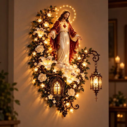 🙏✨ Glowing Blessed Mother Floral Wall Décor
