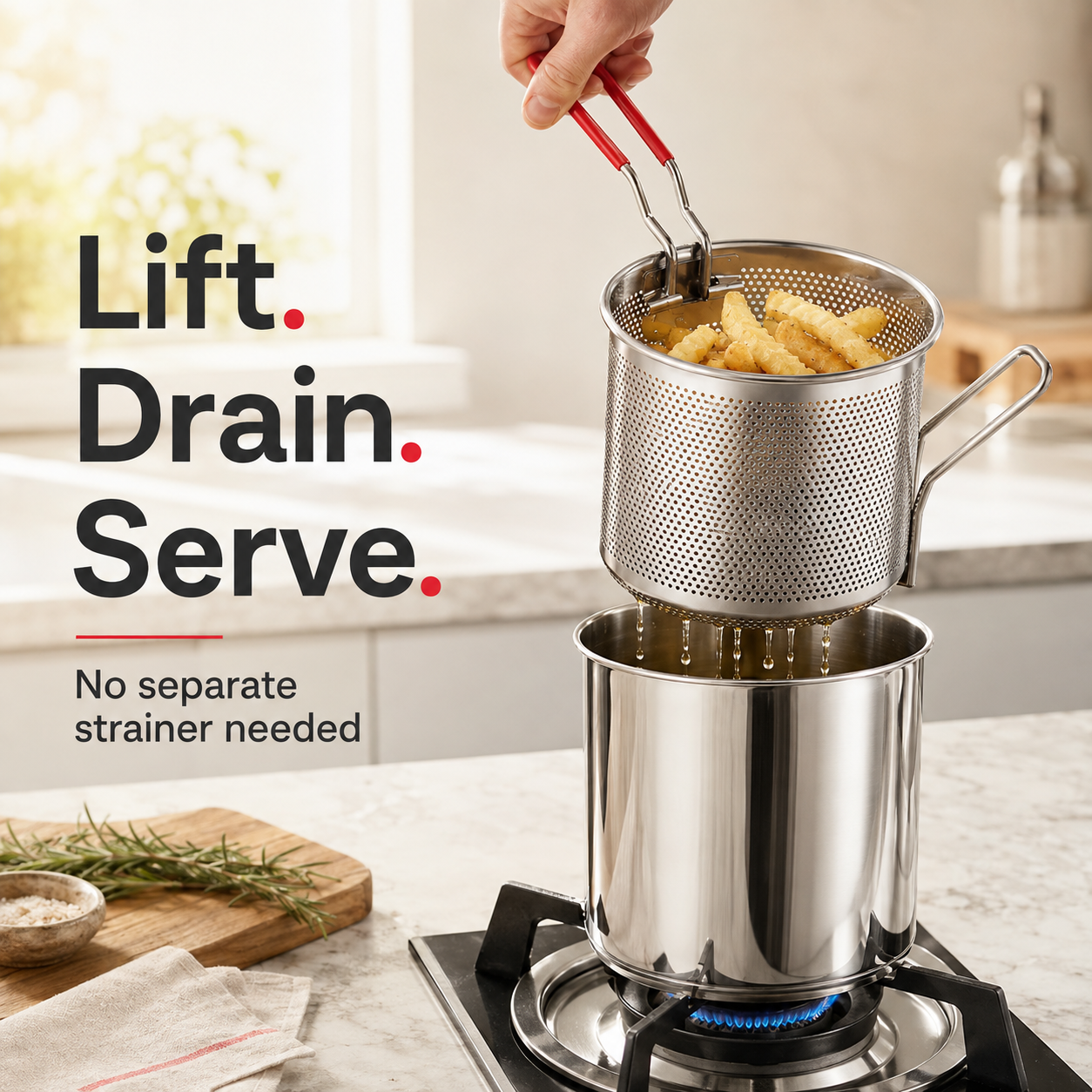 🏅🍟Personal Mini Deep Fryer Set – Stainless Steel Pot with Lift-Out Draining Basket & Food Tongs