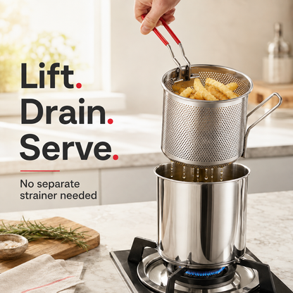 🏅🍟Personal Mini Deep Fryer Set – Stainless Steel Pot with Lift-Out Draining Basket & Food Tongs