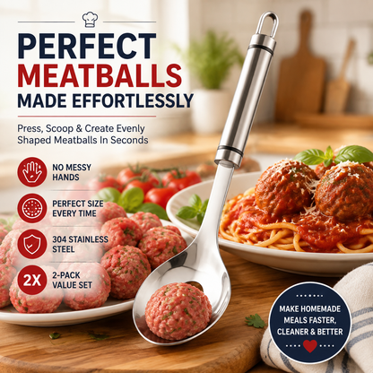 🍝2-Pack Stainless Steel Meatball Maker Spoon – Make Perfect Meatballs Without Messy Hands🌟