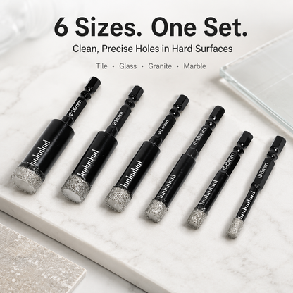 6 Pcs Diamond Drill Bits Set, 1/4 5/6 3/8 1/2 Inch Brazed Diamond Drill Bits for Precision Drilling in Tile Ceramic Glass Granite Marble Masonry