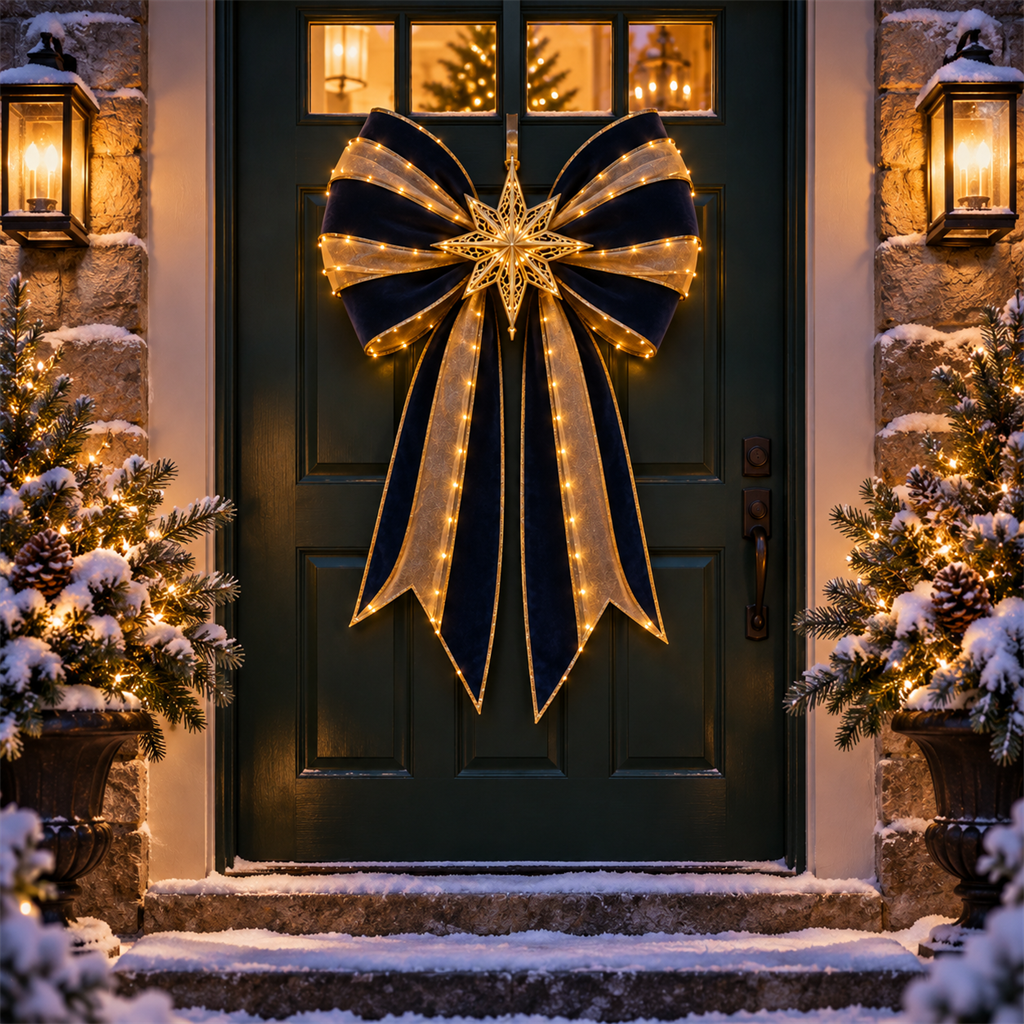 ✨ Oversized Light-Up Christmas Door Bow | 6 Festive Styles