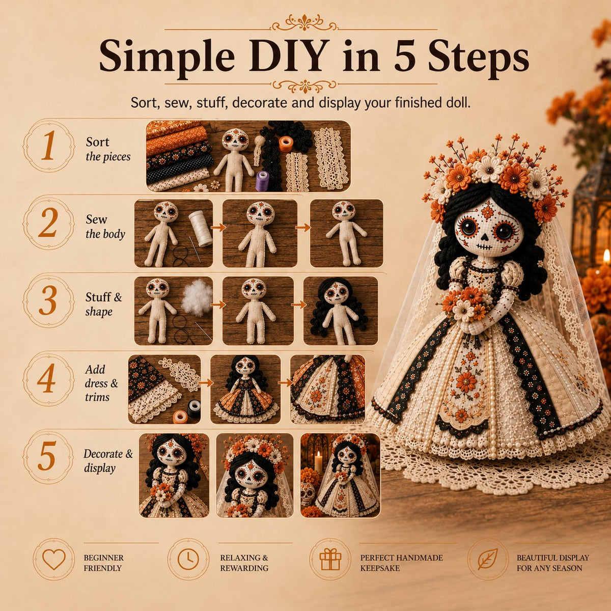 🖤 DIY Day of the Dead Patchwork Doll Kit