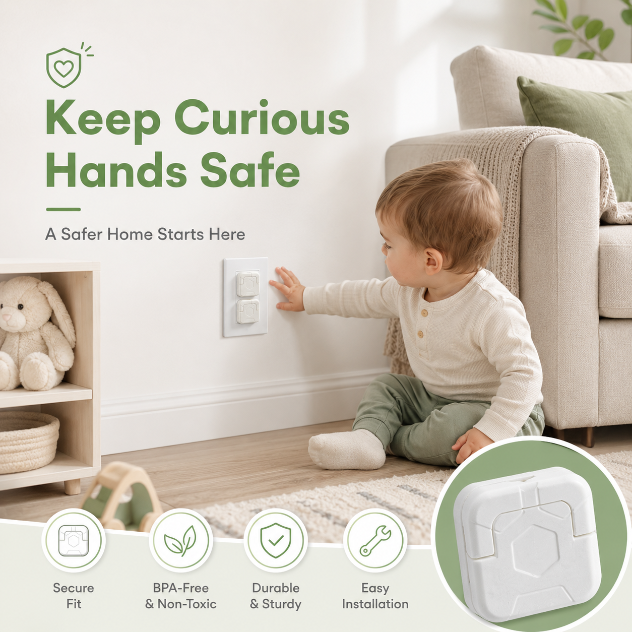 ✨ Baby Proof Socket Covers with Smart Handle Design – Fits 2 & 3 Prong Outlets for Easy Parent Removal