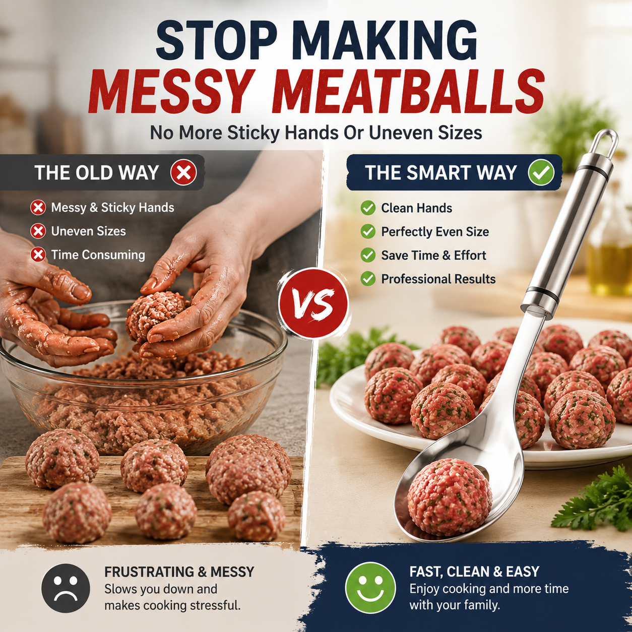 🍝2-Pack Stainless Steel Meatball Maker Spoon – Make Perfect Meatballs Without Messy Hands🌟